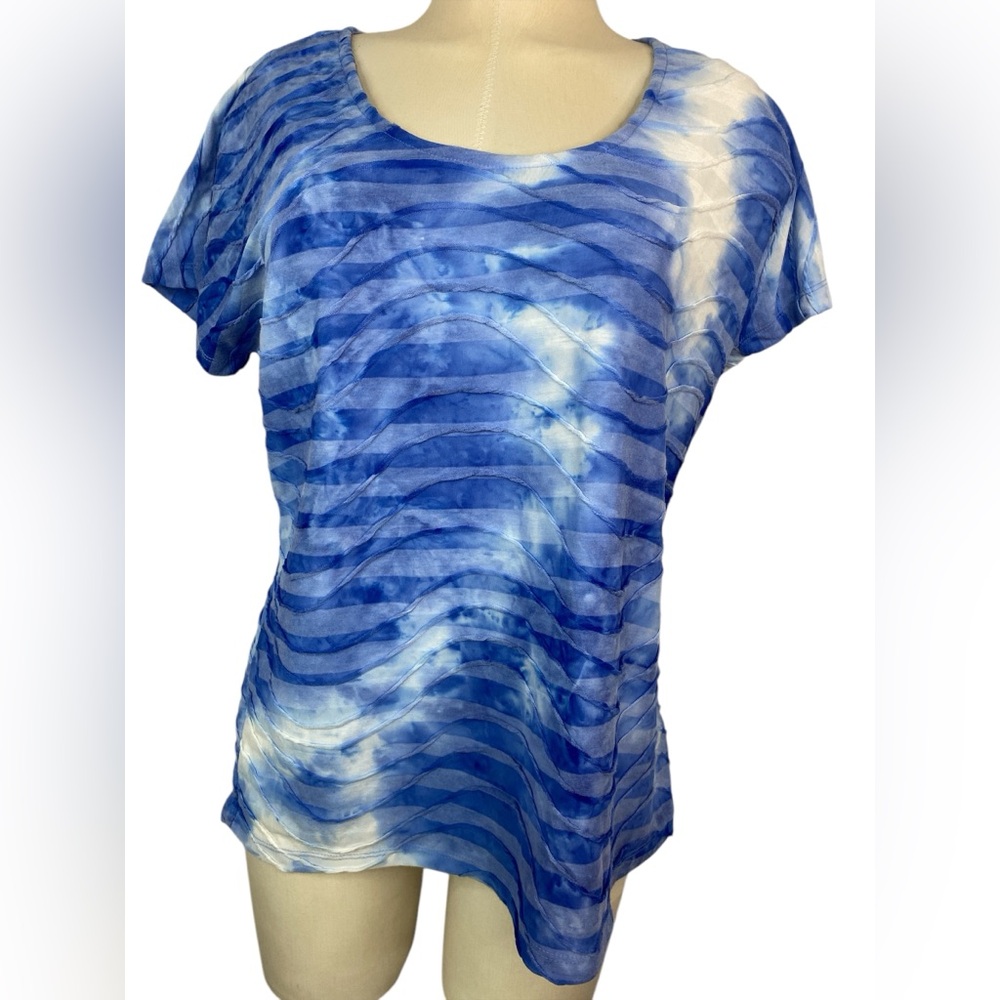 JM Collection Blue and White Short Sleeve Women's Top XL